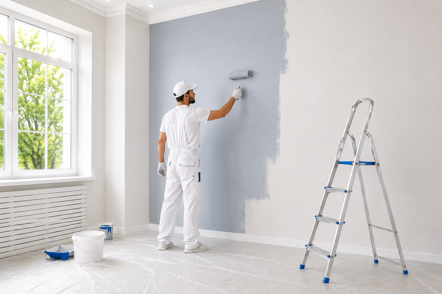 repainting a bright modern room